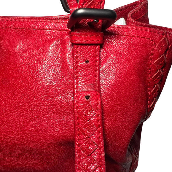 Bottega Veneta Shopper Tote Bag Red Leather Intrecciato Trim w/Adjustable Straps - Picture 3 of 12
